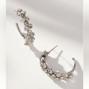 Anthropologie Rhinestone Dazzle Hoop Earrings Silver Sparkles NEW